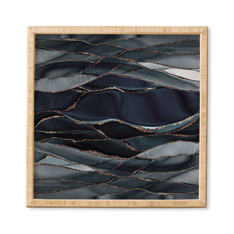 UtArt Midnight Marble Deep Ocean Waves Framed Wall Art