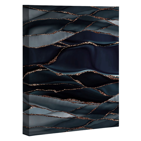 UtArt Midnight Marble Deep Ocean Waves Art Canvas