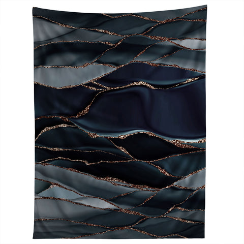UtArt Midnight Marble Deep Ocean Waves Tapestry