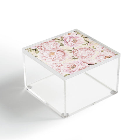 UtArt Pastel Blush Pink Spring Watercolor Peony Flowers Pattern Acrylic Box