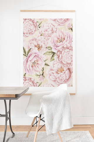 UtArt Pastel Blush Pink Spring Watercolor Peony Flowers Pattern Art Print And Hanger
