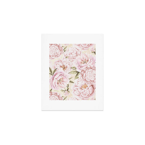 UtArt Pastel Blush Pink Spring Watercolor Peony Flowers Pattern Art Print