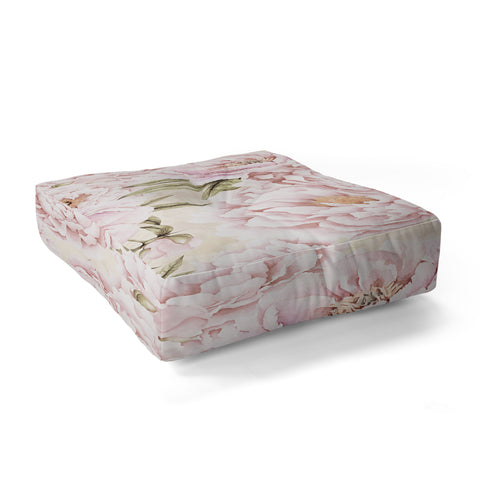 UtArt Pastel Blush Pink Spring Watercolor Peony Flowers Pattern Floor Pillow Square