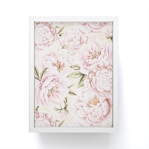 UtArt Pastel Blush Pink Spring Watercolor Peony Flowers Pattern Framed Mini Art Print