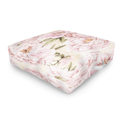 UtArt Pastel Blush Pink Spring Watercolor Peony Flowers Pattern Outdoor Floor Cushion