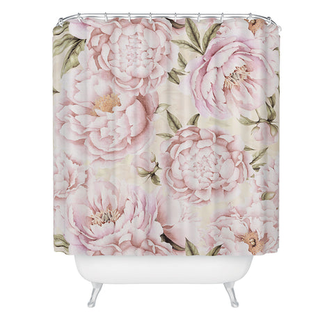 UtArt Pastel Blush Pink Spring Watercolor Peony Flowers Pattern Shower Curtain