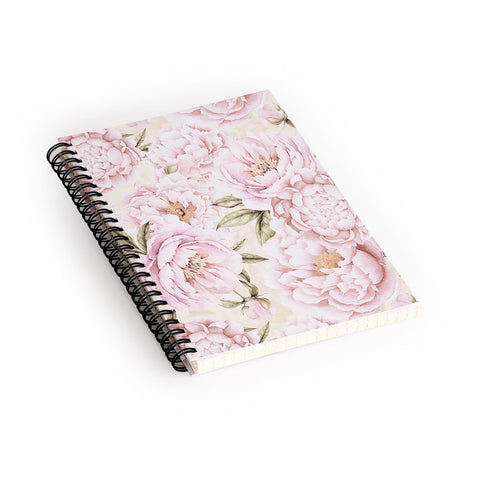 UtArt Pastel Blush Pink Spring Watercolor Peony Flowers Pattern Spiral Notebook