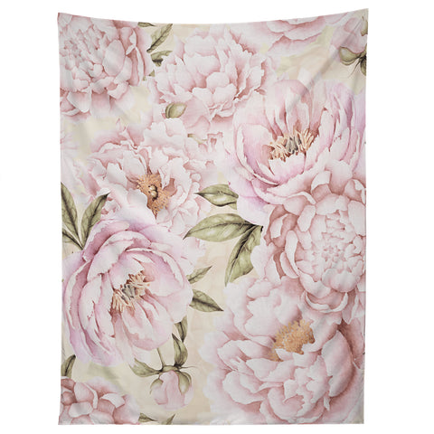 UtArt Pastel Blush Pink Spring Watercolor Peony Flowers Pattern Tapestry