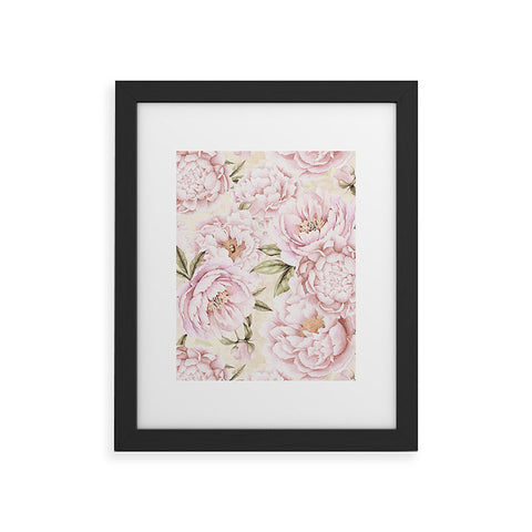 UtArt Pastel Blush Pink Spring Watercolor Peony Flowers Pattern Framed Art Print