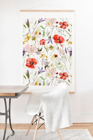 UtArt Watercolor Poppies Cornflowers Art Print And Hanger