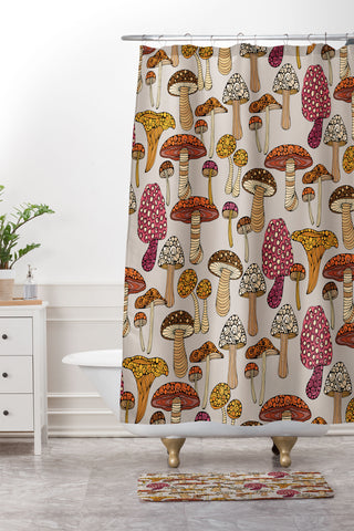 Valentina Ramos Doodle Mushrooms Shower Curtain And Mat
