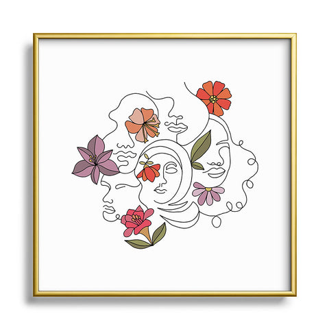 Valentina Ramos Faces and Flowers Square Metal Framed Art Print
