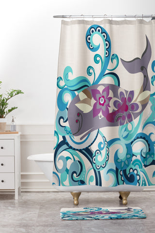 Valentina Ramos Whale Blossom Shower Curtain And Mat