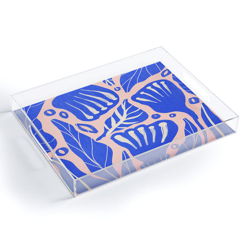 Viviana Gonzalez Abstract Floral Blue Acrylic Tray