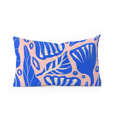 Viviana Gonzalez Abstract Floral Blue Oblong Throw Pillow