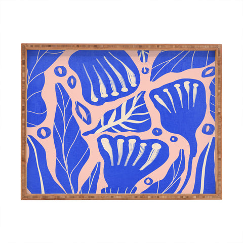 Viviana Gonzalez Abstract Floral Blue Rectangular Tray