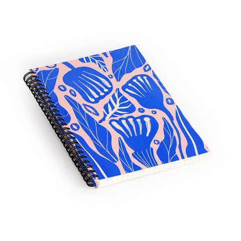 Viviana Gonzalez Abstract Floral Blue Spiral Notebook
