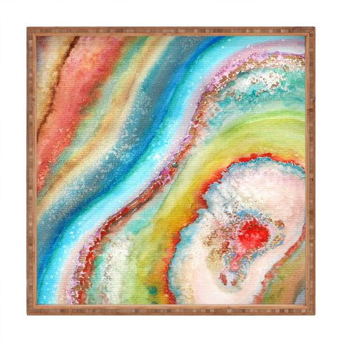 Viviana Gonzalez AGATE Inspired Watercolor Abstract 01 Square Tray