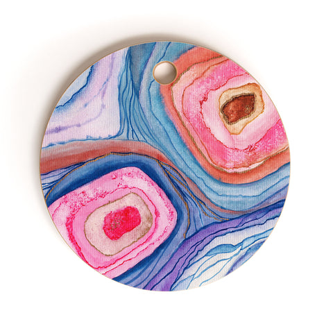 Viviana Gonzalez AGATE Inspired Watercolor Abstract 04 Cutting Board Round