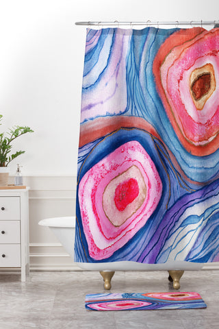 Viviana Gonzalez AGATE Inspired Watercolor Abstract 04 Shower Curtain And Mat
