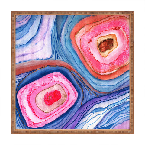 Viviana Gonzalez AGATE Inspired Watercolor Abstract 04 Square Tray