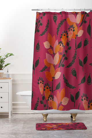 Viviana Gonzalez Floral Magenta vibes 01 Shower Curtain And Mat