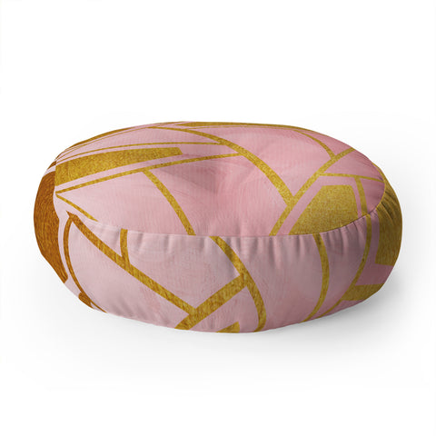 Viviana Gonzalez Geometric pink and gold Floor Pillow Round
