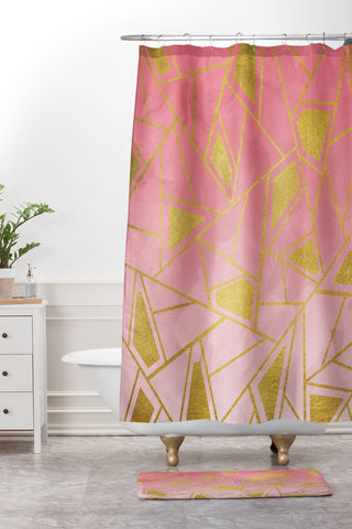 Viviana Gonzalez Geometric pink and gold Shower Curtain And Mat