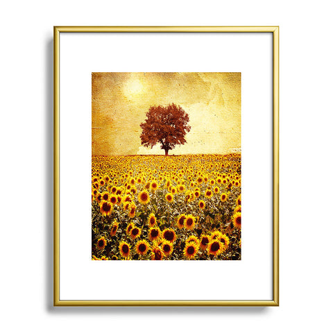 Viviana Gonzalez Lone Tree And Sunflowers Field Metal Framed Art Print