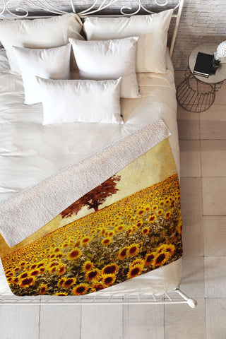Viviana Gonzalez Lone Tree And Sunflowers Field Fleece Throw Blanket
