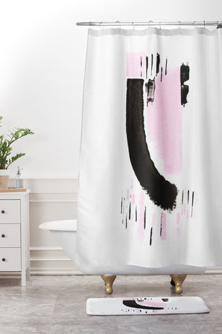 Viviana Gonzalez Minimal black and pink I Shower Curtain And Mat