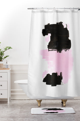 Viviana Gonzalez Minimal black and pink III Shower Curtain And Mat