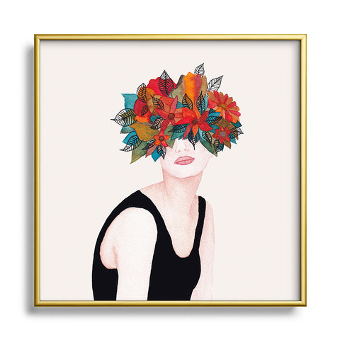 Viviana Gonzalez Woman in flowers watercolor 3 Metal Square Framed Art Print