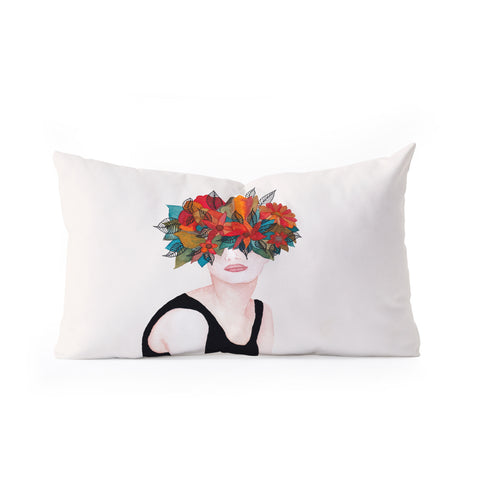 Viviana Gonzalez Woman in flowers watercolor 3 Oblong Throw Pillow