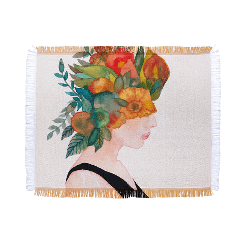 Viviana Gonzalez Woman in flowers watercolor Throw Blanket