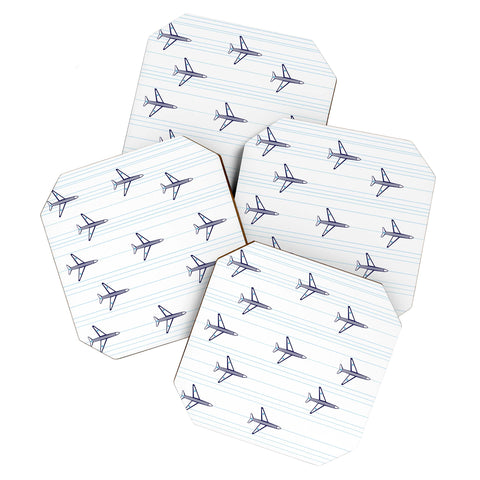 Vy La Airplanes And Stripes Coaster Set