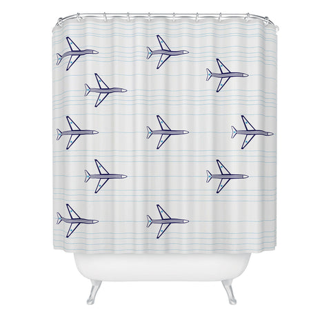 Vy La Airplanes And Stripes Shower Curtain