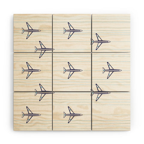 Vy La Airplanes And Stripes Wood Wall Mural