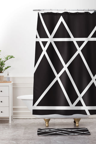 Vy La Black and White Lines Shower Curtain And Mat