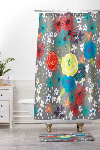 Vy La Bloomimg Love Gray Shower Curtain And Mat