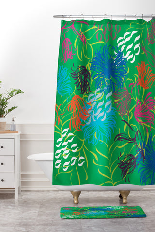 Vy La Bold Breezy Green Shower Curtain And Mat