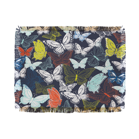 Vy La Butterfly Sky Navy Throw Blanket