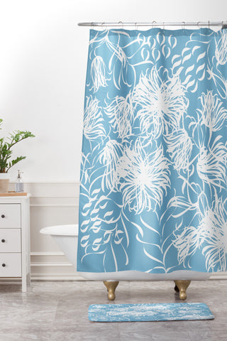 Vy La Cool Breezy Blue Shower Curtain And Mat