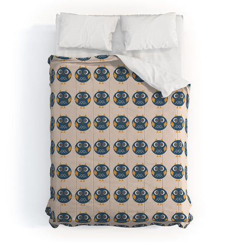 Vy La Geo Owl Print Blue Comforter