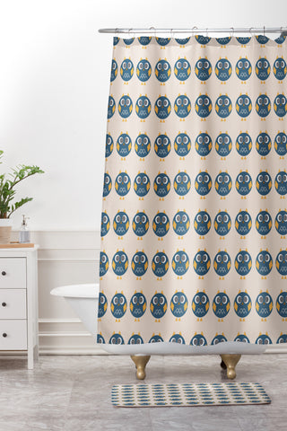 Vy La Geo Owl Print Blue Shower Curtain And Mat