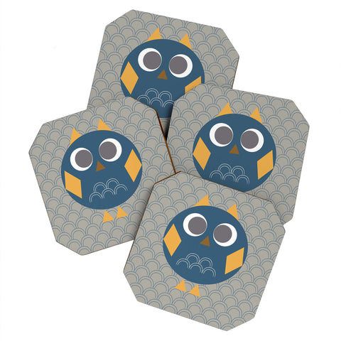 Vy La Geo Owl Solo Blue Coaster Set