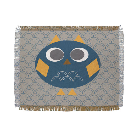 Vy La Geo Owl Solo Blue Throw Blanket