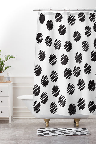 Vy La Polka Dot Scribbles Black and White Shower Curtain And Mat