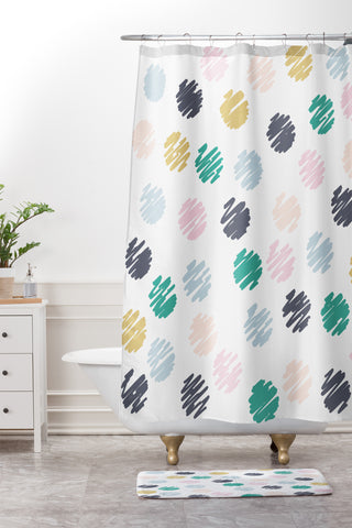 Vy La Polka Dot Scribbles Pastels Shower Curtain And Mat
