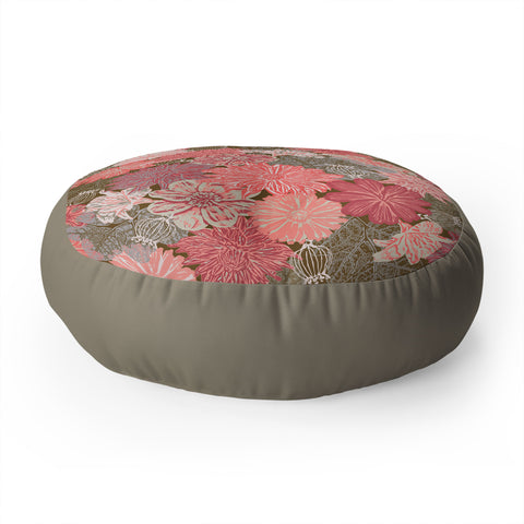 Wagner Campelo GARDEN BLOSSOMS BROWN Floor Pillow Round